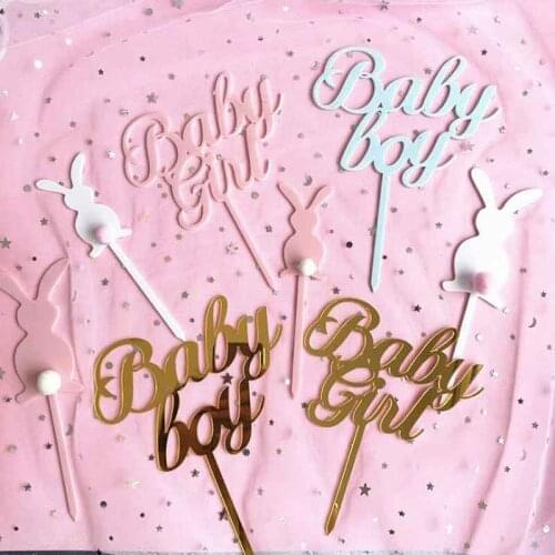 Baby Girl Baby Boy Cake Toppers Flags Kids Happy Birthday Pink Blue Gold Cupcake Topper Wedding Bride Party Baby Shower Decor