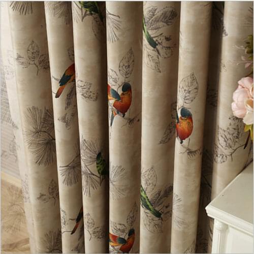 Blackout Curtains for Living Room American Rustic Decorative Kitchen Window Birds Printed Bedroom Curtains Panel