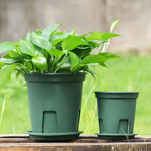 Green Plants Plastic Flowerpot with Tray Saucer Cushion Garden Indoor Home Decor