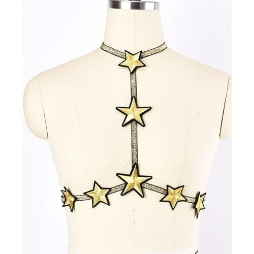 Pentagram Harness Women Goth Pentagram Bra Fetish Wear Body Harness Bralette Crop Tops Sexy Lingerie Cage Bra