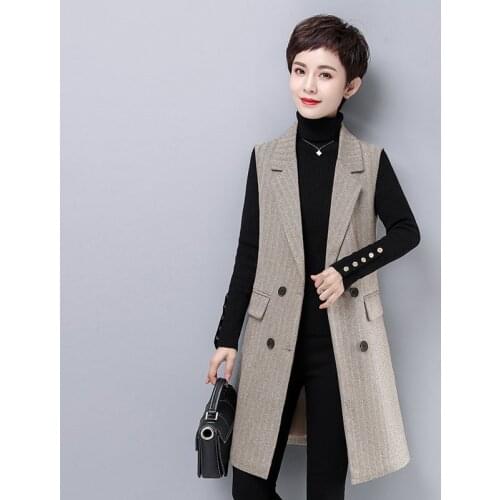 Spring Autumn Long Woolen Blazer Women Vest Double Breasted Slim Waistcoat Office Female Sleeveless Jacket Plus Size 5XL G973