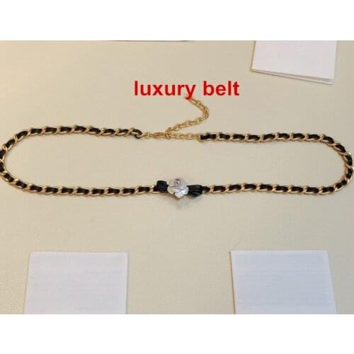 Fashion vintage gold link chain waistband for women 2021 new sign belt camellia flower design luxury brand accessories