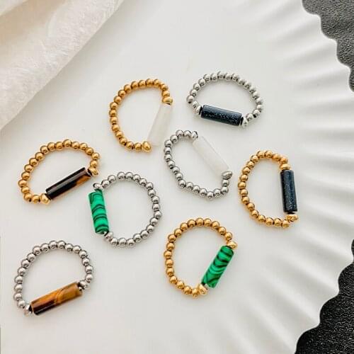 New Fashion Punk Natural Stone Rings For Women Crystal Tiger Eye Opal Gothic Stainless Steel Ring Adjustable Jewelry Accessories