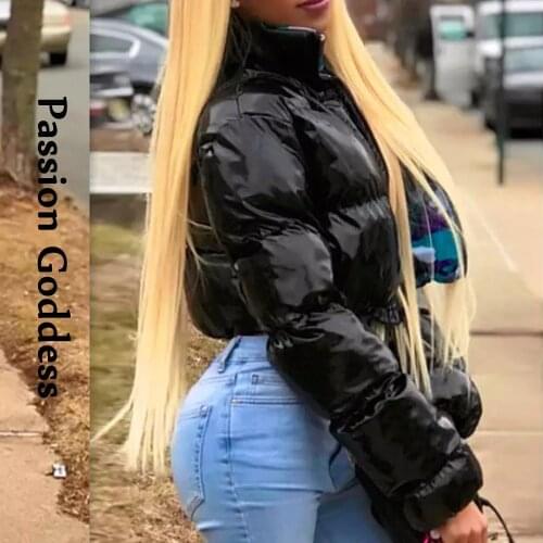 Winter Women Bright PU Leather Pink Puffer Down Jackets Warm Thick Bubble Coats Zipper Stand Collar Shiny Down Parkas Plus Size