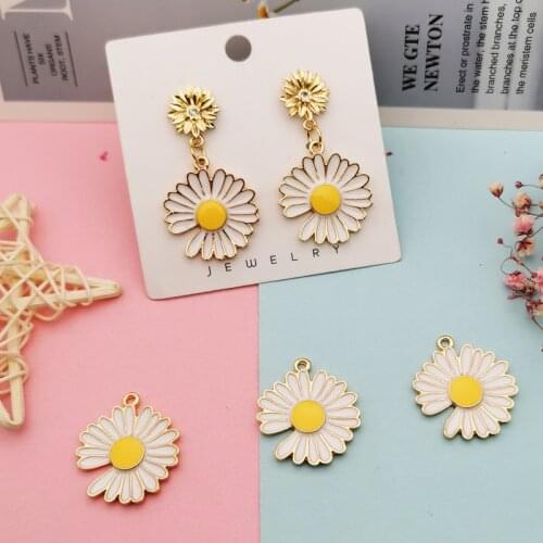 10PCS Alloy Daisy Flowers Enamel Charms Oil Drop Sun Flower Earrings Floating DIY Bracelet Jewelry Accessory Craft 25*28mm FX375