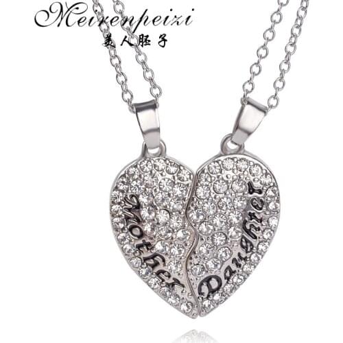 2Pcs/set Silver Heart Necklace The love Between Mother Daughter is Forever Pendant Necklaces For Mother & Kids New Year Gift