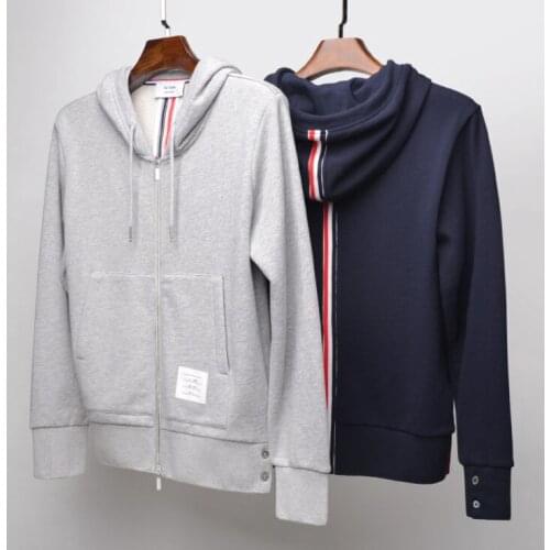 2021 Fashion Brand TB THOM Striped Hooded Clothing Slim Cotton Jacket Men Women Sweatshirts Hoodies Male Casual Sportswear Coat