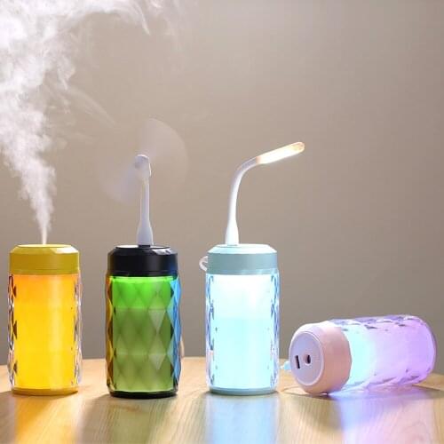250ml Capacity Air Humidifier Home Car Color Diamond Ultra-quiet Multi-purpose Fan Night Light Car Accessories