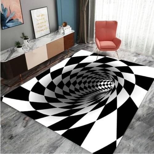 3d vortex illusion black white carpet areas non slip mat abstract geometric optical living room bedroom halloween