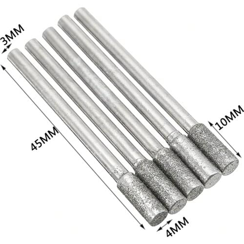 5pcs/set Diamond Engraving Rod Diamond Grinding Burr Drill Bits Cutter Head 4mm Grinding Diameter For Rotary Cutting Tool