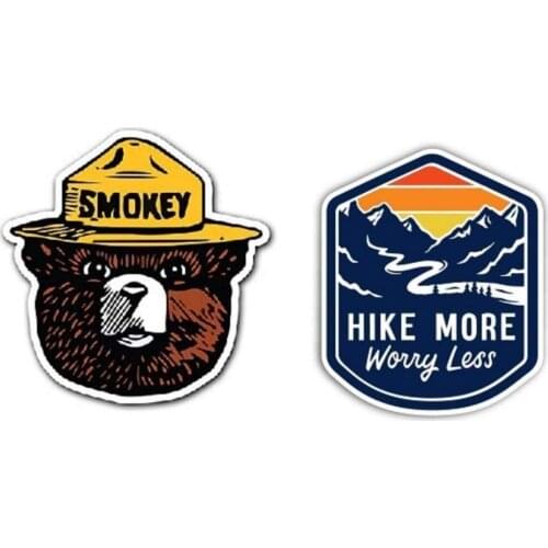 Biz Bugs.2 Pack. Hike More 3" + Smokey The Bear Car Decal 3"- Firefighting Wildlife Sticker for CarsLaptops Skins Decal 15*15CM