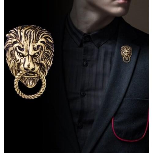 New Retro Animal Lion Head Brooch Fashion Mens Suit Shirt Collar Pin Needle Badge Lapel Pins and Brooches Jewelry Accessories