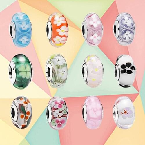 New Fashion High Quality Murano Glass Flower Beads Suitable For Female Bracelet Charm Original Fashion European Genuine Jewelry