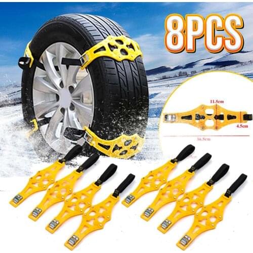 4/8pcs Car Tyre Snow Chains Snow Roadway Safety Adjustable Anti-skid Safety Double Snap Skid Wheel Tire TPU Chains Yellow/Black