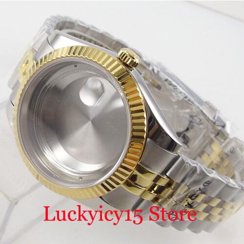 Fit ETA 2836 IYOTA 8215 821A MINGZHU 2813 Two Tone Gold Coated Watch Case Jubilee Strap Solid Back Sapphire Glass Fluted Bezel