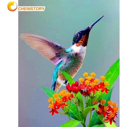 CHENISTORY 60x75cm Little Bird On Flower Oil Painting By Numbers For Adults Home Living Room Wall Decor Artcraft Framed Pictures