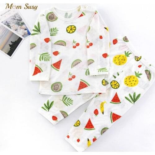 Baby Girl Boy Bamboo Pajamas Set Longsleeve Cartoon Infant Toddler Child Sleepwear Baby Home Suit 2PCS Bamboo Baby Clothes 1-7Y