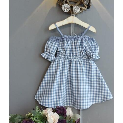 Girls fashion dress 2021 summer childrens casual plaid trend short-sleeved princess dresses toddler 3-7 years old kids clothing
