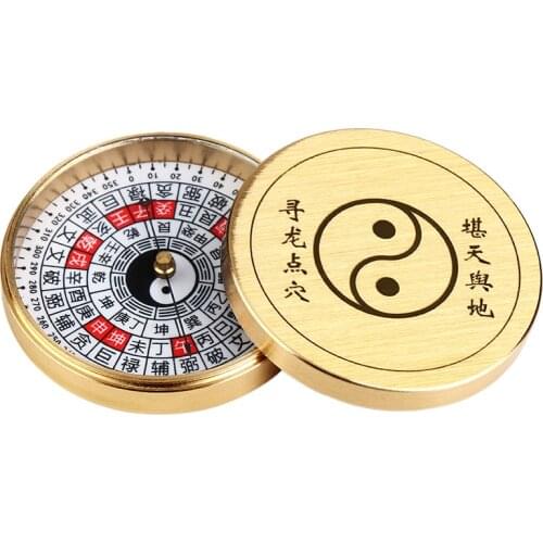 Ancient Chinese Feng Shui Profession Brass Compass Round Metal Surface Luopan Pocket LuoJingYi Master Supplies Home Decoration