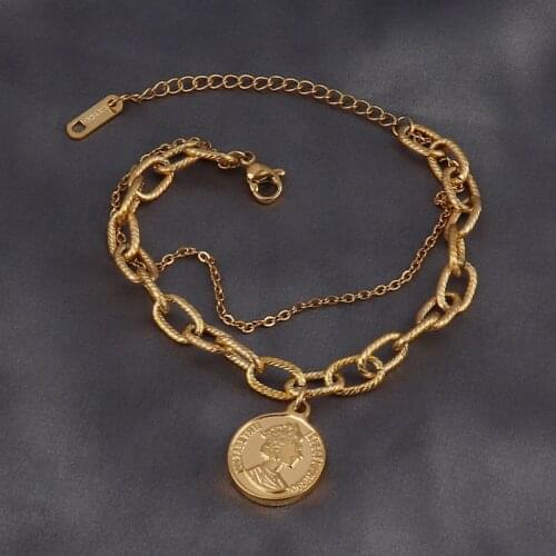 Punk Double Layer Bracelet Stainless Steel Bracelet Pendant Thick Chain Bracelets For Women Chain Bracelet For Women Jewelry