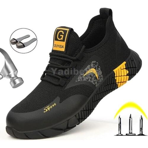 Breathable Mens Safety Shoes Boots Steel Toe Casual Mens Boots Work Indestructible Shoes Puncture-Proof Work Sneakers Footwear