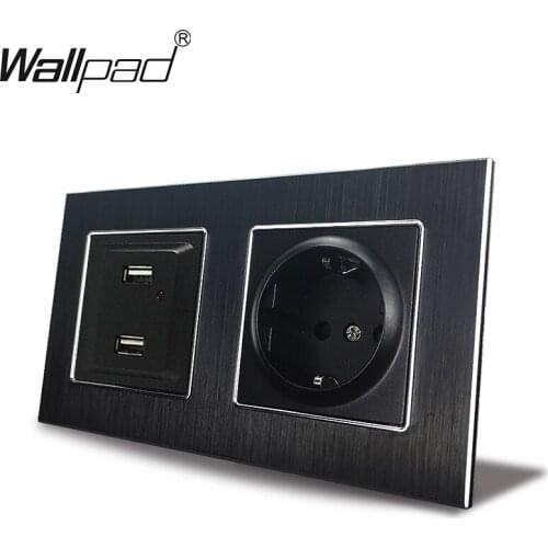 16A EU Socket with Double USB 5.1V DC Charging OutletWallpad 110V-240V AC Aluminum Metal Frame Electrical Power Outlet