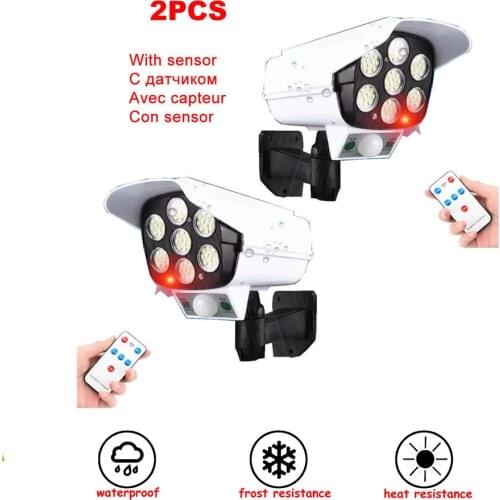 2pcs remote solar fake monitor dummy camera light Bulb Outdoor Garden lamp Decoration PIR Motion Sensor Night Security Wall ligh