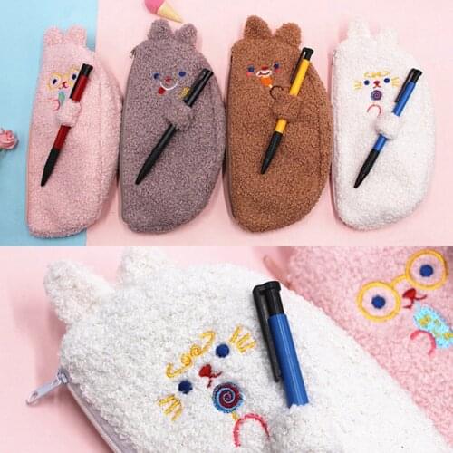 Korea Stationery Ins Plush Bear Pencil Case Fabric Quality Pencil Box Pencilcase Pencil Bag School Supplies Gift Stationery
