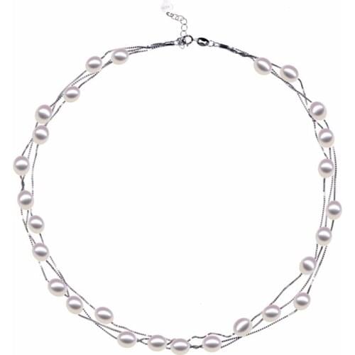 Multi-layer rose gold S925 Sterling silver necklac Perfect freshwater pearl necklace fashion necklace For women Free shipping