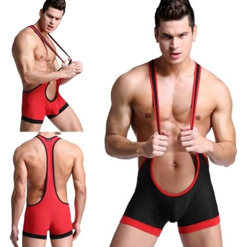 Mens sexy rompers, breathable sexy vest, jacquard mesh strap, temptation boxer briefs, buttocks, sports and quick-drying