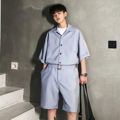 Summer hip hop Short Sleeve Rompers Male Loose Tooling Jumpsuit Cotton Punk baggy Overalls Men Street dancing bib pants D9066
