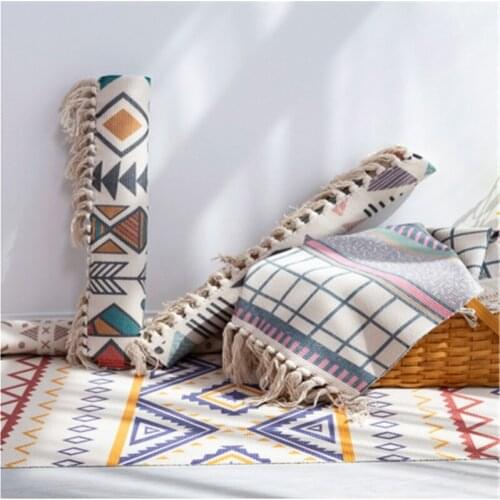 Carpet Bedroom Carpet with Tassel Ethnic Style Striped Soft Carpet Suitable for Home Living Room Coffee Table Doormat -60*130cm