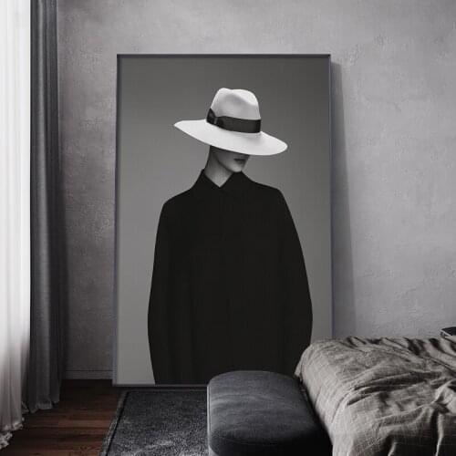 Modern Vogue Wear Hat Woman Black White Posters And Prints Wall Art Canvas Paintings Pictures Living Room Home Decoration