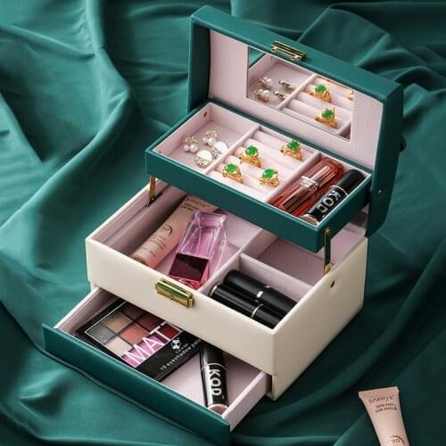 Dustproof Jewelry Organizer Large Ring Necklace Makeup Lipstick Beauty Holder Cases Jewelry Box with Lock Women Waterproof