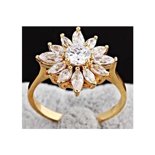 Size 7-8# Upscale Brand Jewelry Full Big Clear Cubic Zirconia 18K Gold Women Flower Engagement Wedding Bridal Band Ring A1142