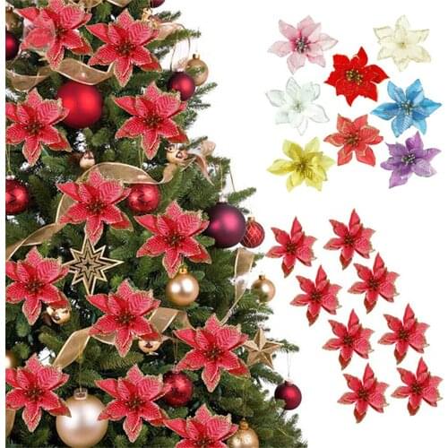 Christmas Goods Glitter Christmas Flower Artificial Flowers Decor Merry 2021 Christmas Decorations For Home Tree New Year Gift