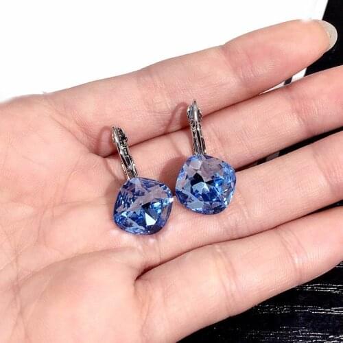 Simple Delicate Square Blue Crystal Stone Stud Earrings For Women Elegant Cute Small Earing Party Accessories Anniversary Gift