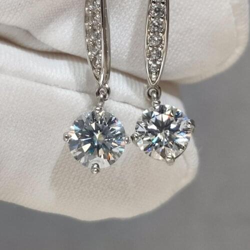 Inbeaut 925 Silver 1 ct Moissanite Drop Earrings Excellent Cut Pass Diamond Test Total 2 ct Dangle D Color Moissanite Earrings