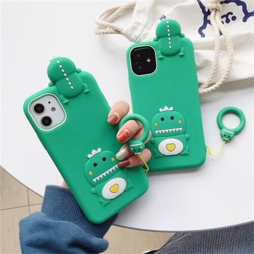 Korean Cartoon 3D Cute Dinosaur Silicone Soft Phone Case For iPhone 11 Pro MAX 7 8 6 6s Plus XS MAX XR X Cover With Ring Capa