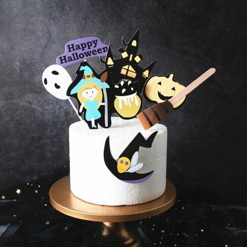 1 set Halloween Party Cake Topper Cute pumpkin Witch festival Cupcake Toppers Halloween Kids party baking Cake Flags Decoration