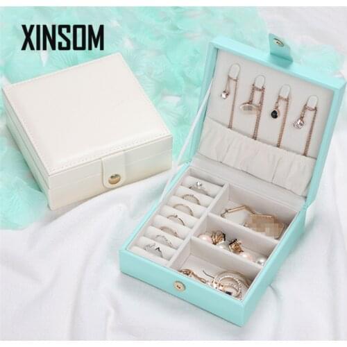 XINSOM Jewelry Box Square Portable PU Leather Necklace Earrings Rings Jewelry Box Travel Case Casket Christmas Gift Wholesale