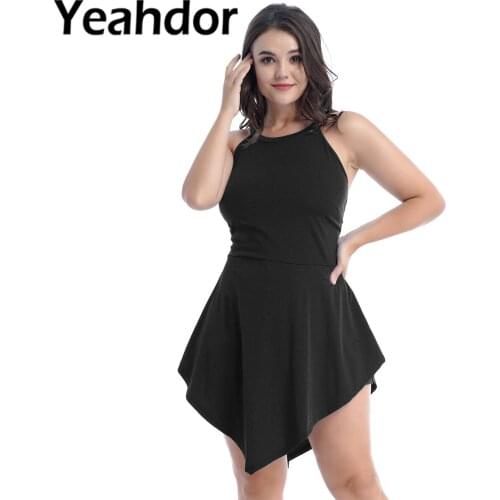 XL-4XL Women Summer Elegant Jumpsuit Dresses Round Neck Sleeveless Back Zipper Closure Shorts Bodysuit with Irregular Hem