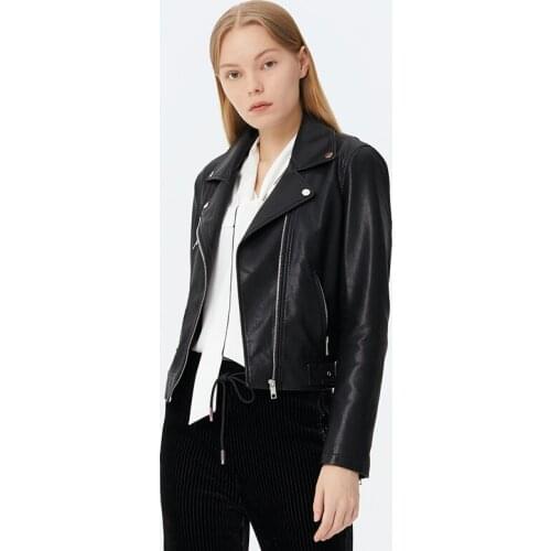 New 2021 Women Autumn Black Faux Leather Basic Jackets Turn-down Collar Zipper Rivet Pu Motorcycle Short Biker Punk Outwear Full