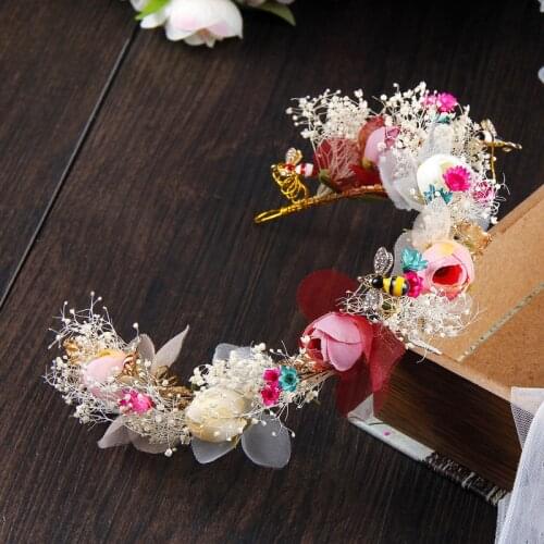 Handmade Natural Flower Vine Bridal Tiara Crown Bride Chaplet Headpiece Women Wedding Decoration For Hair Jewelry Accessories