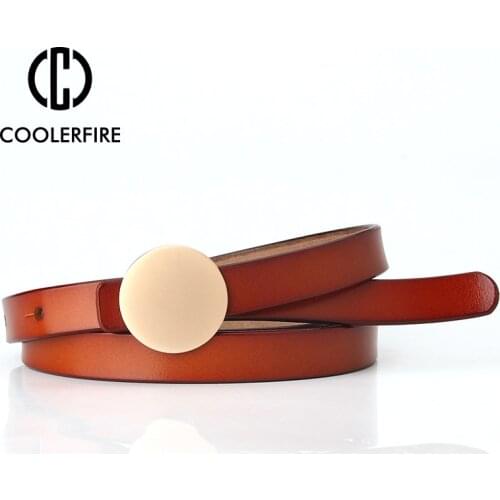 Women Belts Genuine Leather Fashion Round Buckle for Dress Belts for Lady Slim High Quality Matching Vintage Strap LB2118