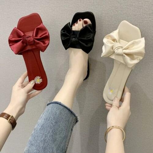 2021 Bow Fairy Wind Sandals and Slippers for Womens Outer Wear Flat-bottomed Summer New Seaside Beach Slippers Woman Slippers