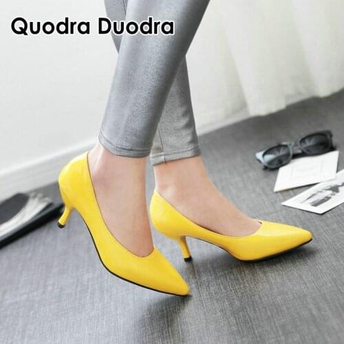 PU Office Career Yellow High Heels Shoes Women Pumps Woman Shoes Sexy Pointed Toe Wedding Party Shoes Stilettos Plus Size 48