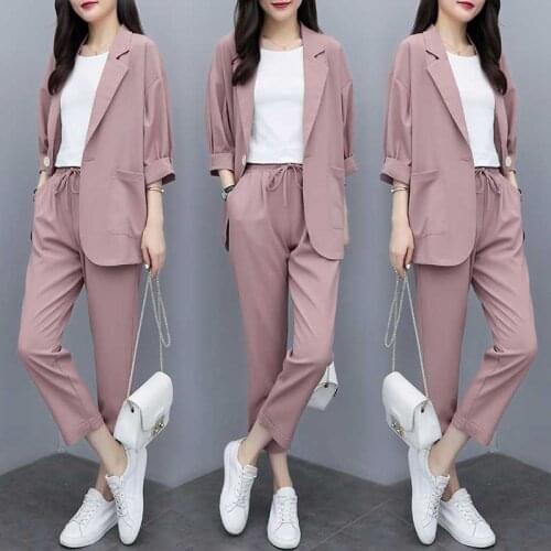 Ladies suit autumn new fashion temperament thin section loose suit elastic waist pants suit wild womens two-piece suit