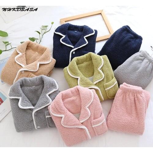 Womens Pajamas Set Autumn And Winter New Ladies Plus Size Sheep Wool Warm Pajamas Suit Couples Men Home Service Pijamas