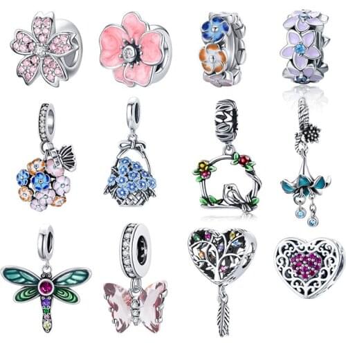 WOSTU Authentic 925 Sterling Silver Hot Sale Colorful Garden Charms Pendant Fit Bracelets Women Fashion DIY Jewelry Gift Making